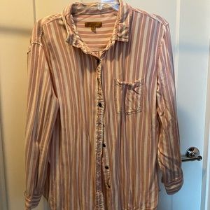 Pink and White Striped Button up